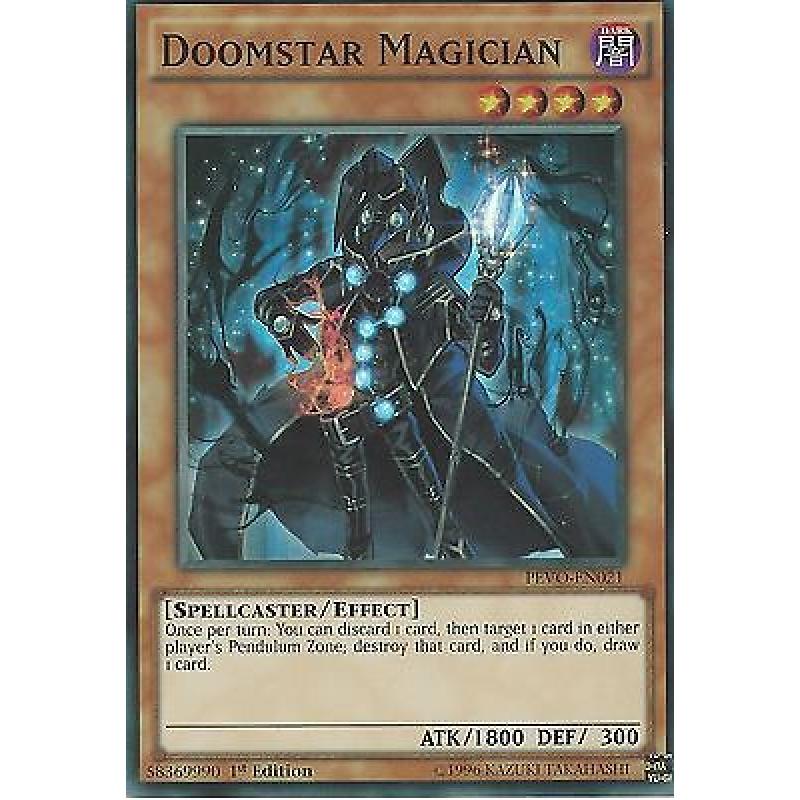 YU-GI-OH CARD: DOOMSTAR MAGICIAN - SUPER RARE - PEVO-EN021 - 1ST EDITION